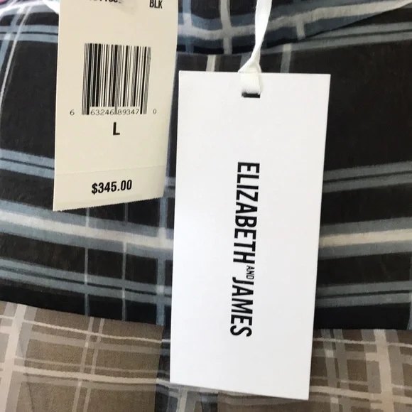 Elizabeth & James Black White Plaid Silk Top NWT - Picture 5 of 8